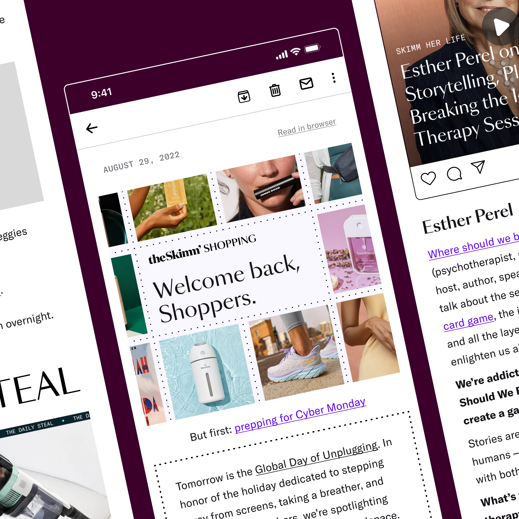 Skimm Shopping newsletter on phone