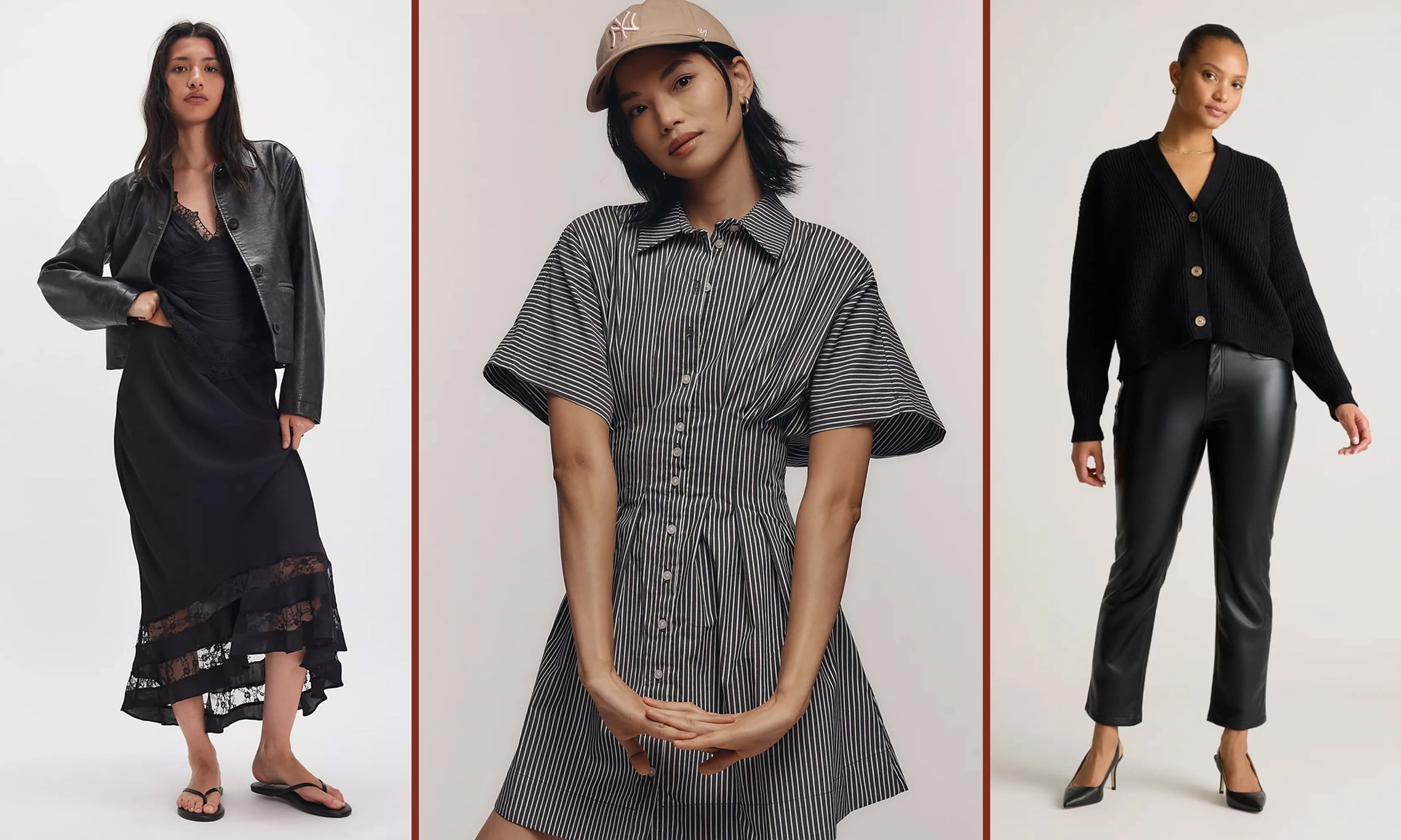 slip dress, shirtdress, leather pants