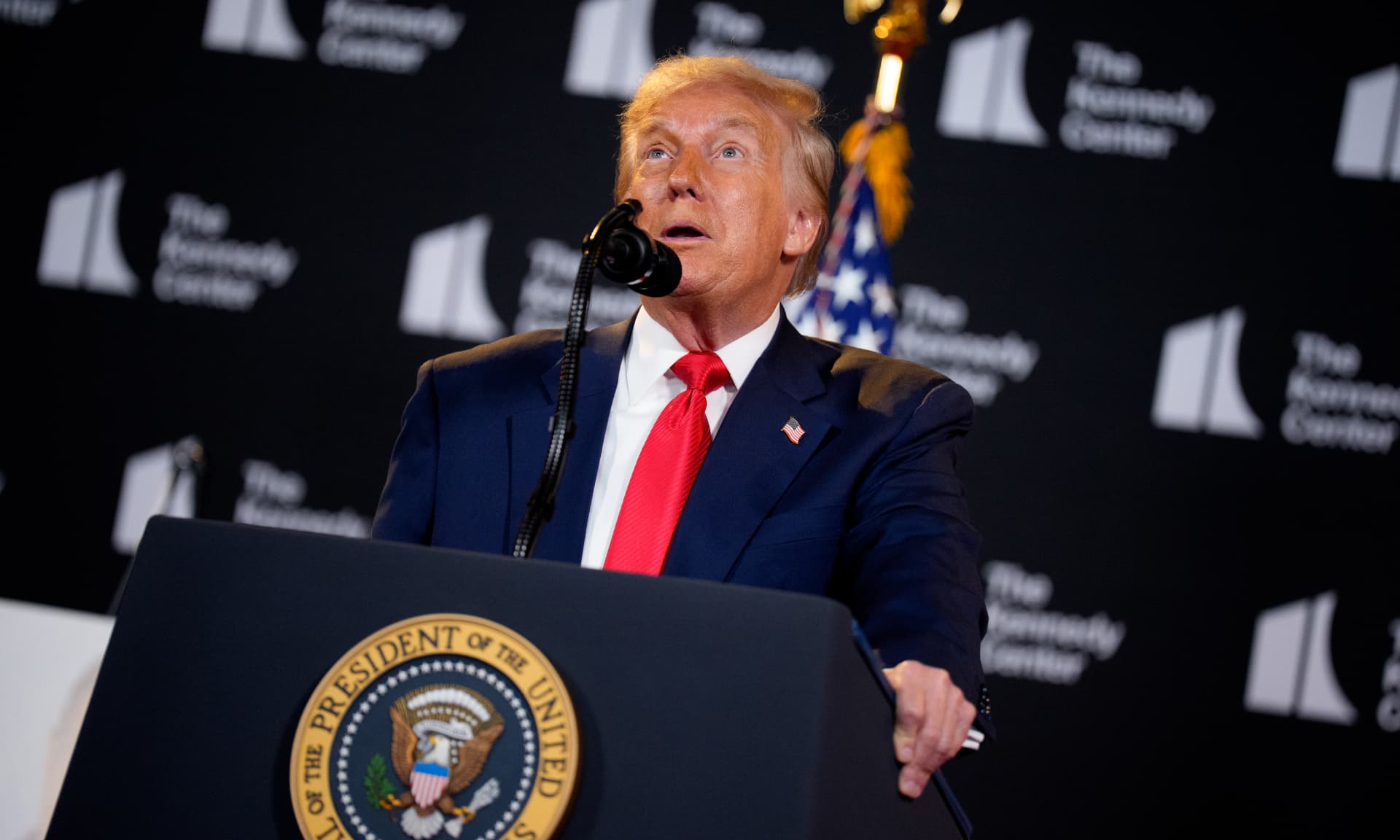U.S. President Donald Trump speaks at an event at the Kennedy Center