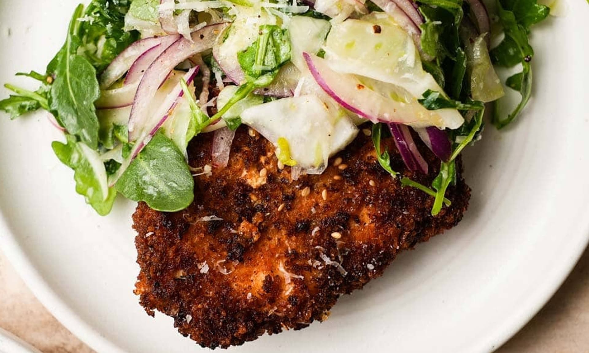 Crispy Chicken With Fennel Arugula Salad