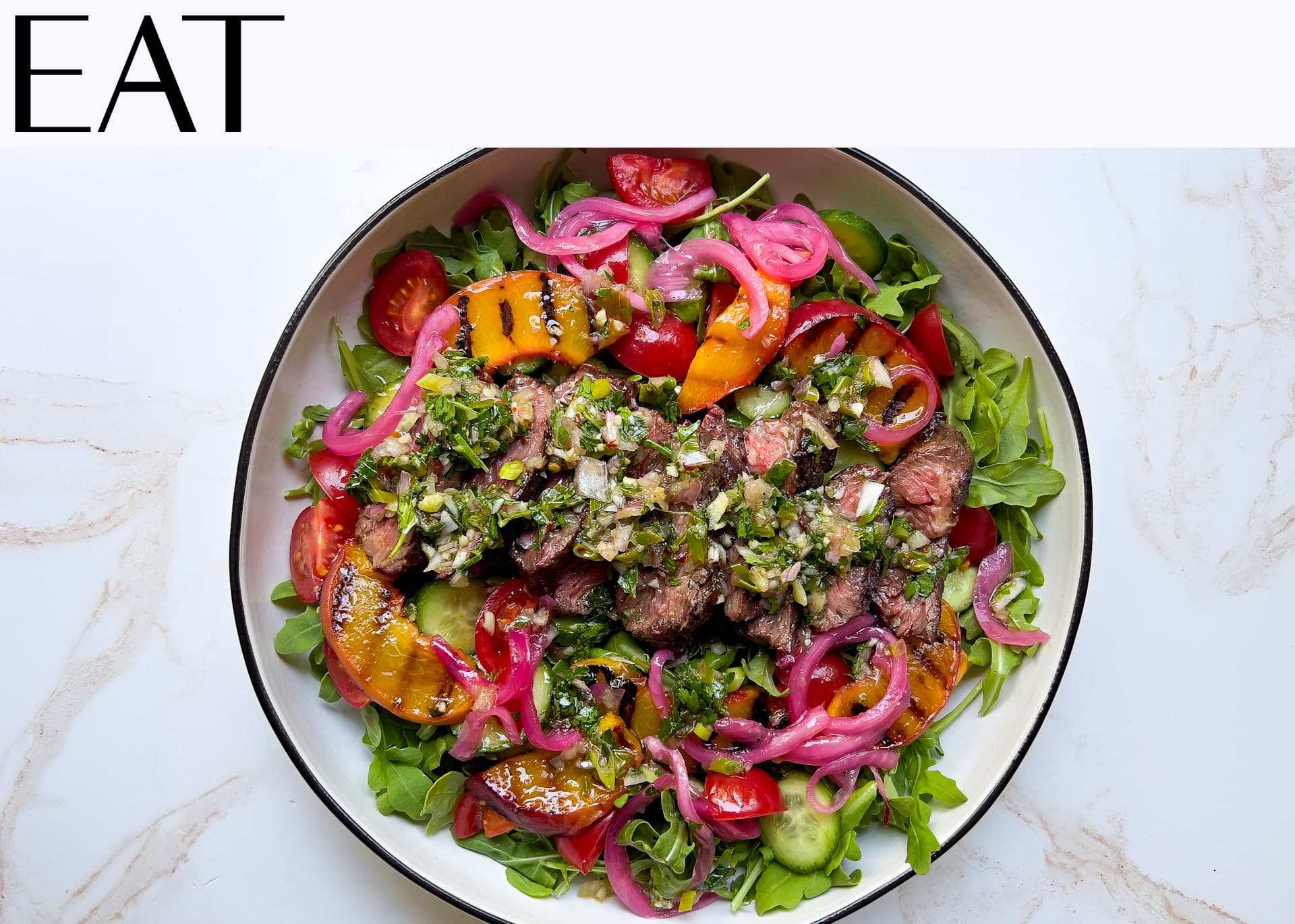 Eat Steak & Peach Salad with Sizzled Scallion Chimichurri