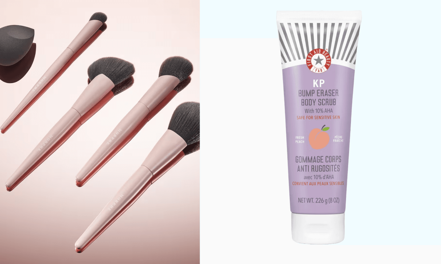 makeup brushes, body scrub